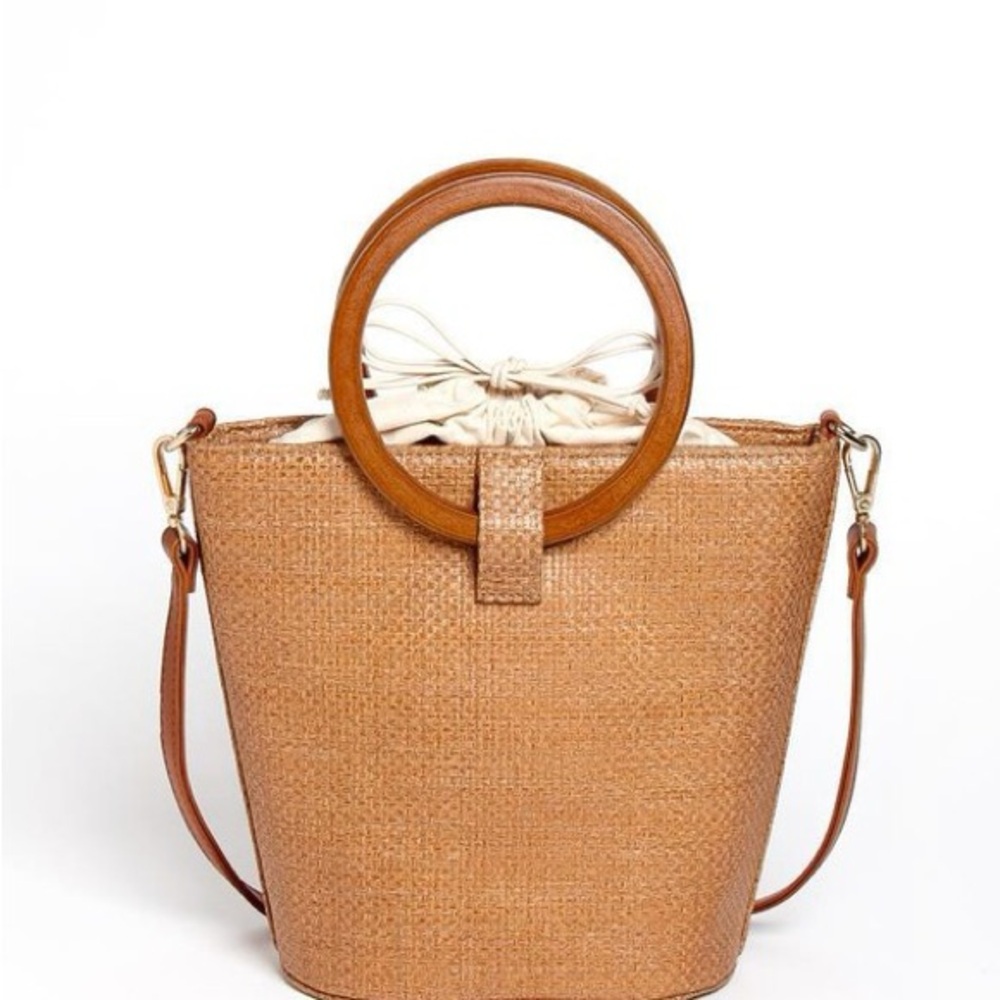Tan Shoulder Bag with Leather Handles and Adjustable Strap